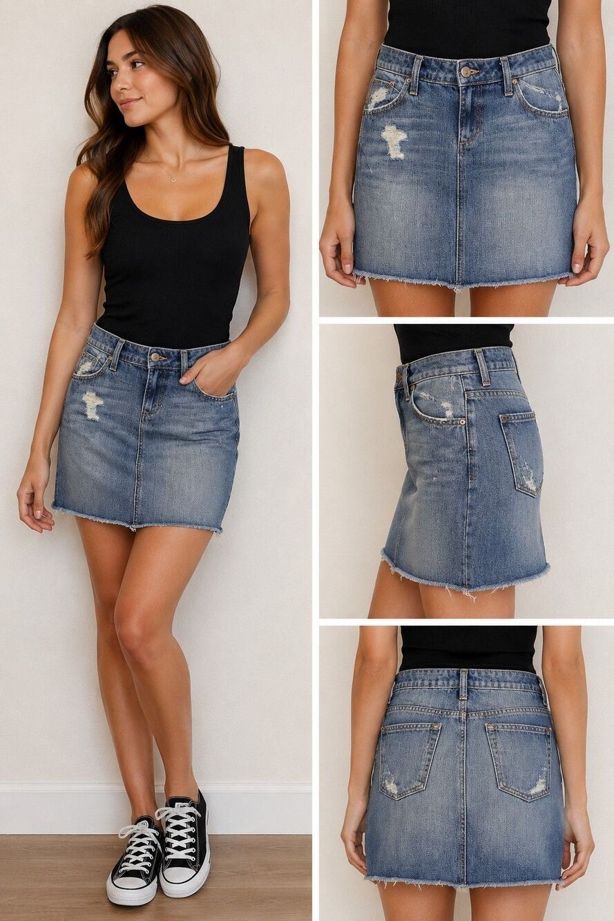 Joe's Jeans Denim Skirt Womens XS Distressed Raw Hem Blue Jean Mini Y2K USA